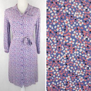 Vintage 70s Polka Dot Belted Purple Shirtdress, Mini Dress